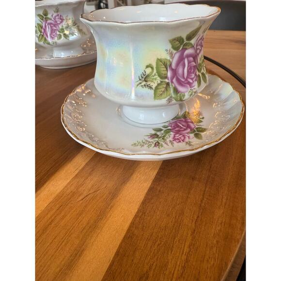 Ukrainian Korosten Porcelain USSR Soviet Russian Luster 4 Tea Cup & Saucer Sets - Picture 6 of 9